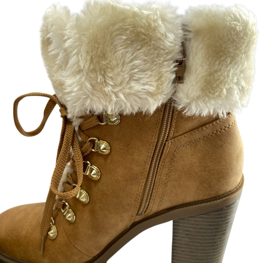Guess‎ Hiker Grunge Fur Lug Sole Sweater Ankle Booties 9M Camel Chunky Jursy New - Picture 7 of 10